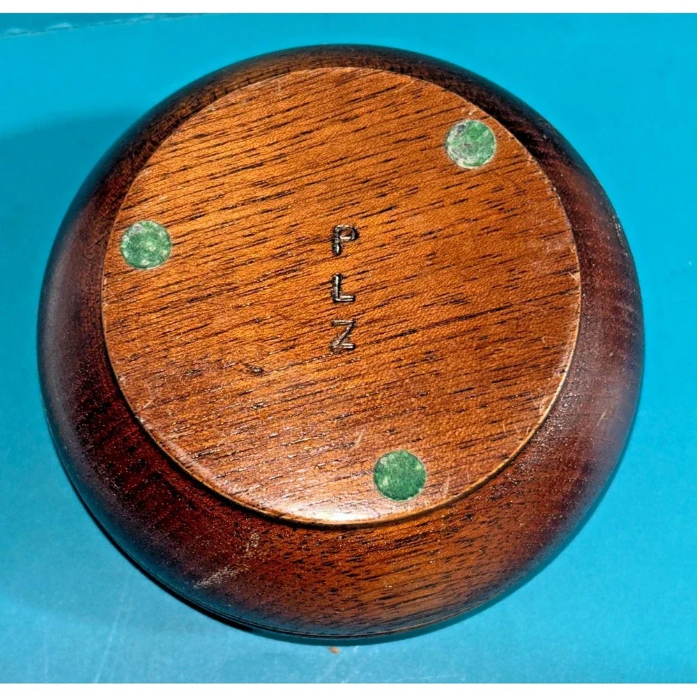 Vintage Turned Wood Bowl PLZ Marked 4in Hardwood Round Trinket Dish